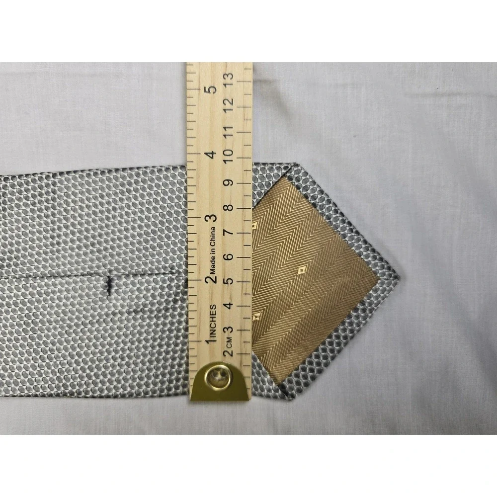 Gino‎ Milano Tie Mens Silver Gray 100% Silk Geometric Pattern Necktie Formal
